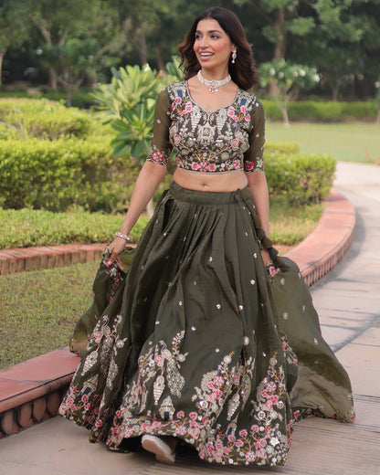 Garden of Eden An Olive Green Lehenga Set