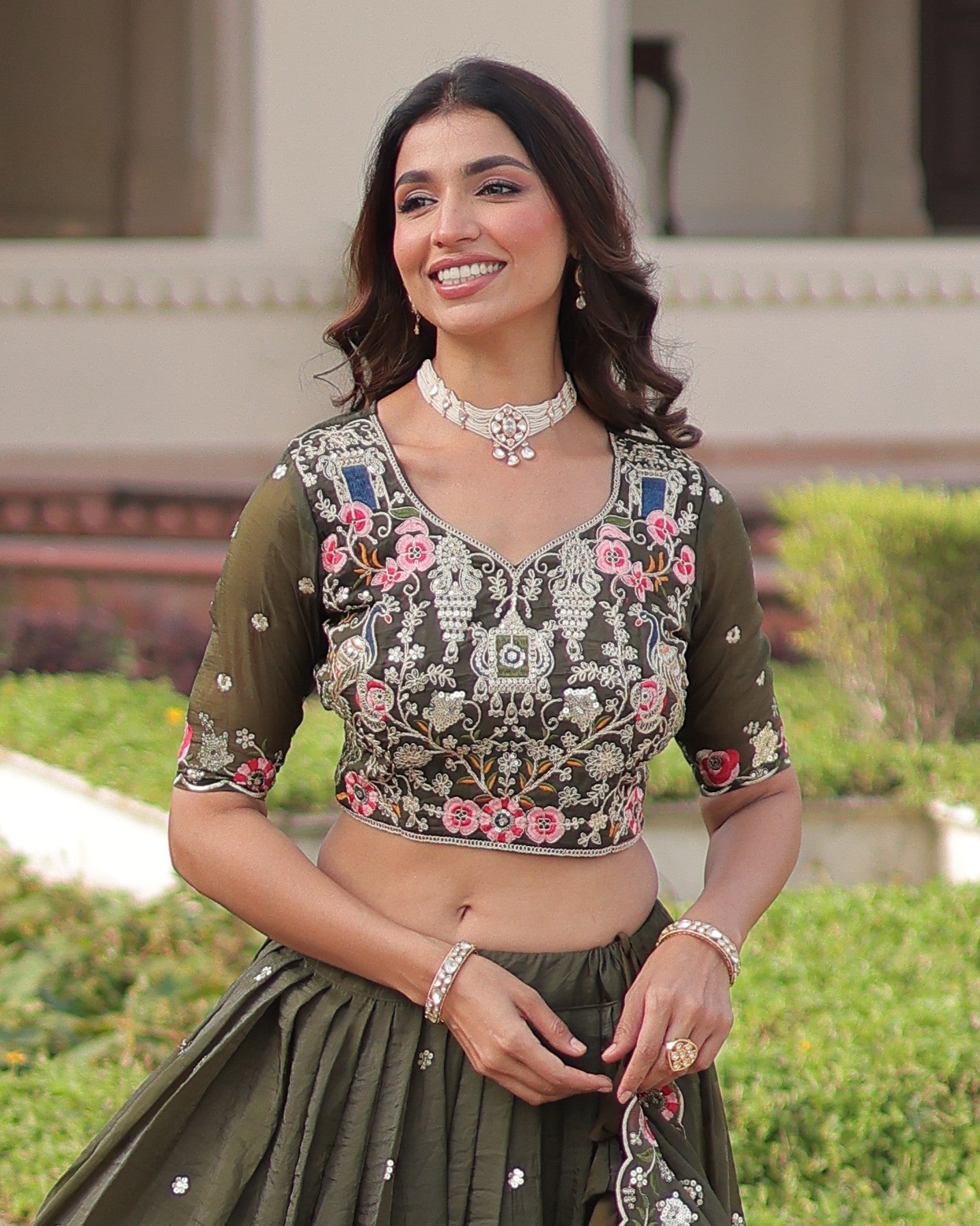 Garden of Eden An Olive Green Lehenga Set