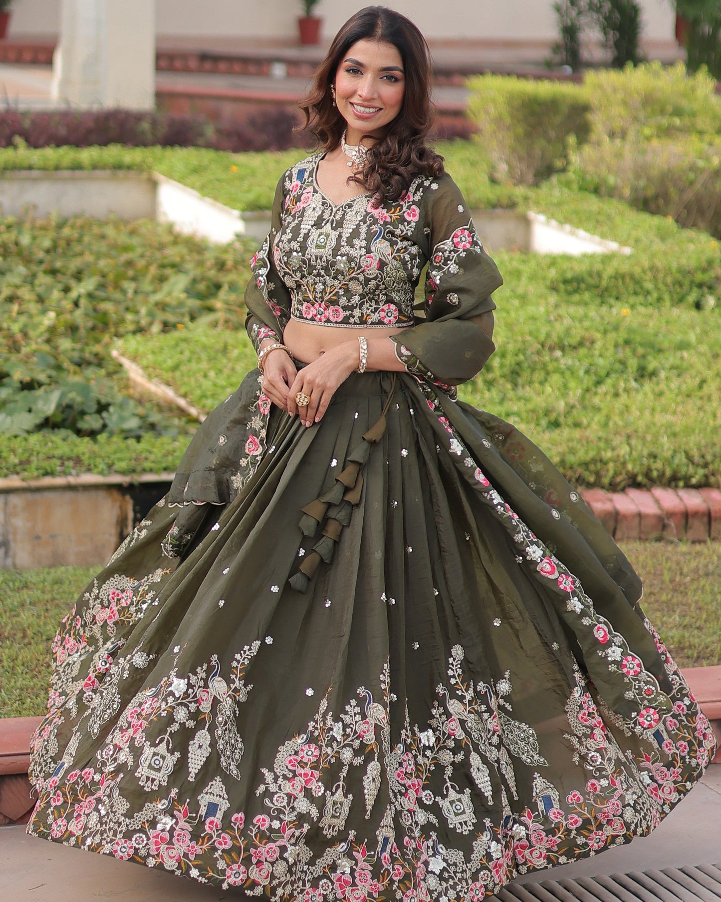 Garden of Eden An Olive Green Lehenga Set