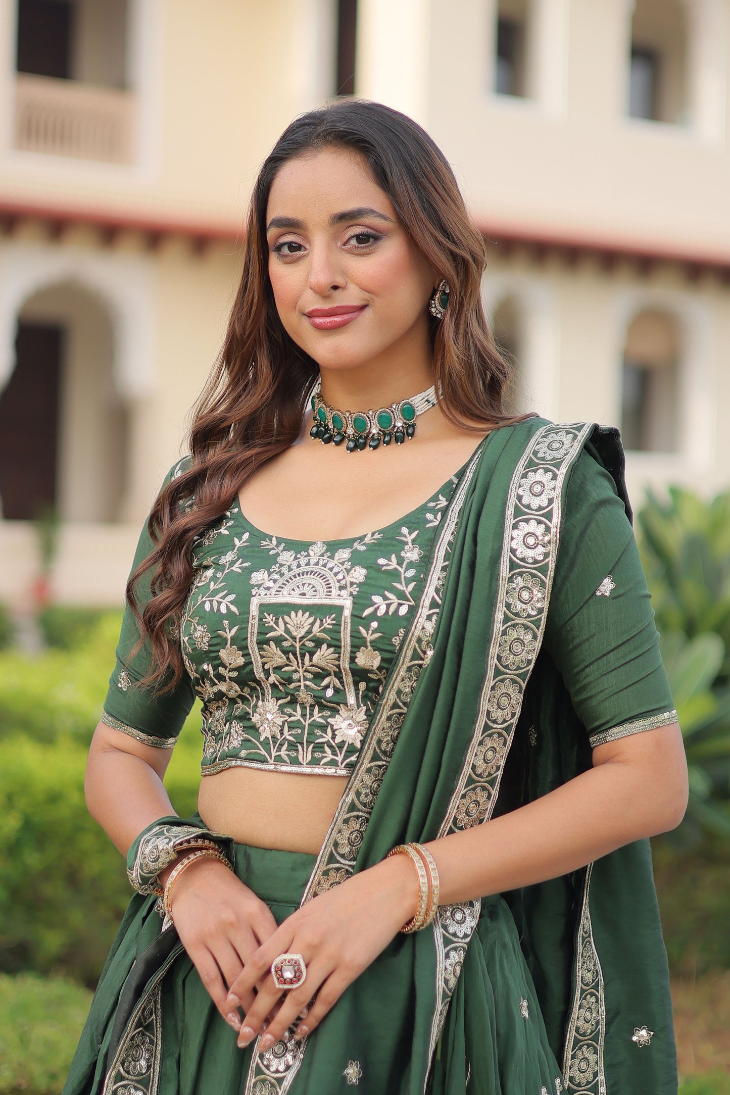 Mayuri Green Embroidered Lehenga Choli