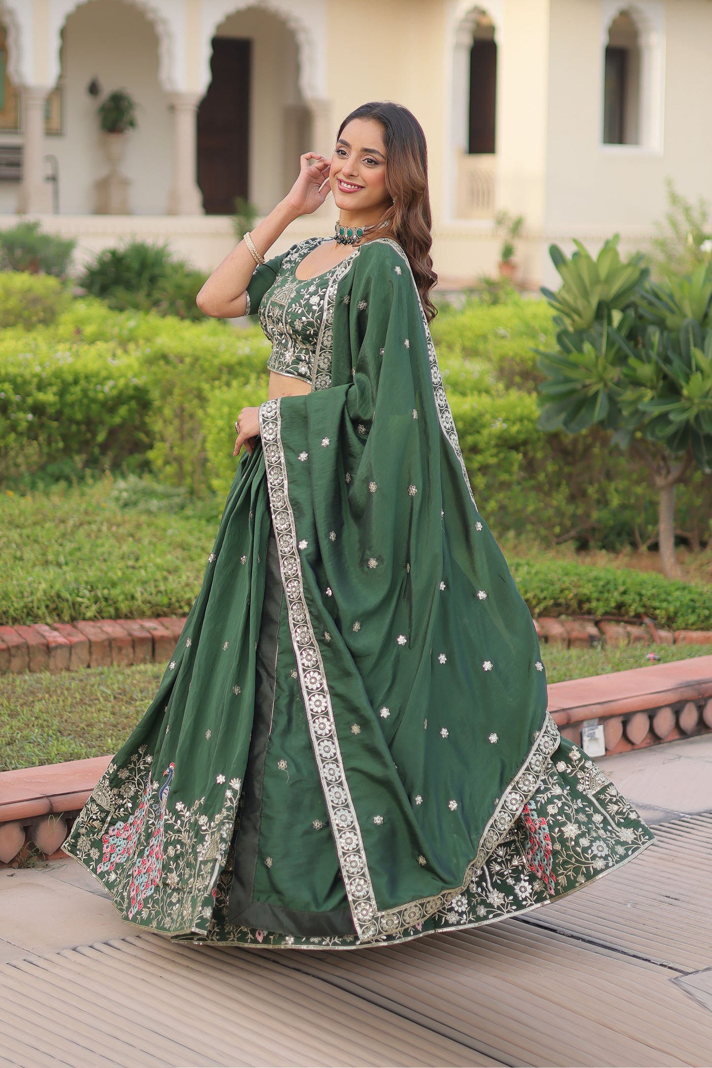 Mayuri Green Embroidered Lehenga Choli