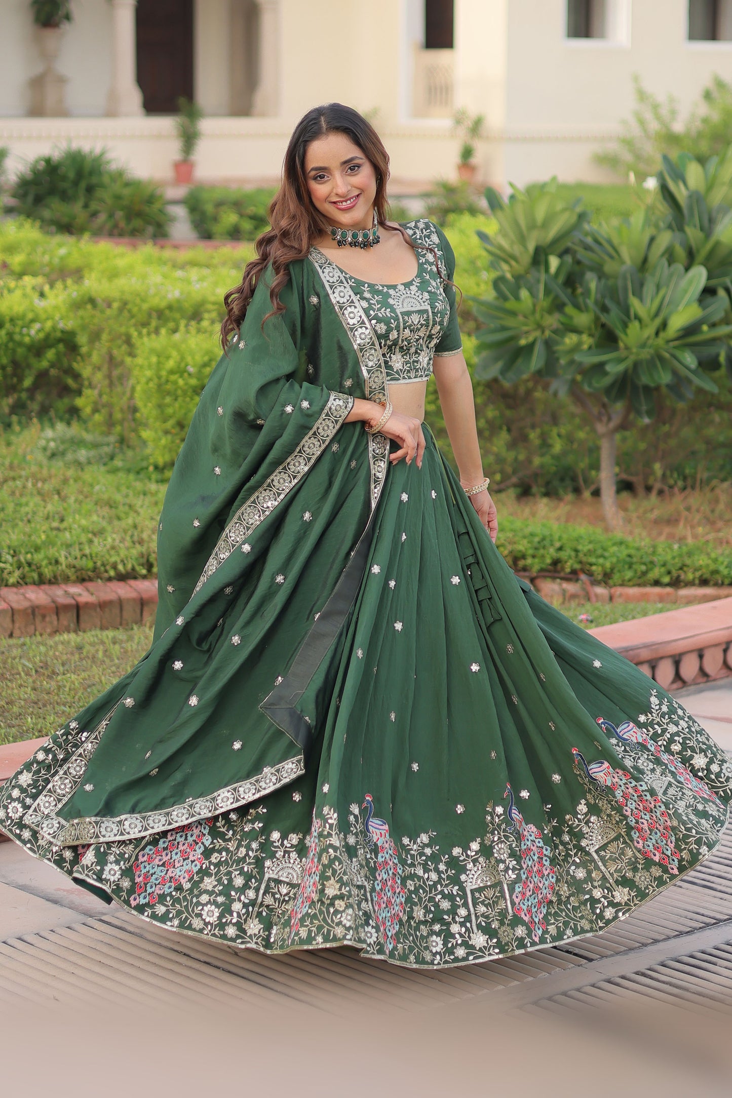 Mayuri Green Embroidered Lehenga Choli
