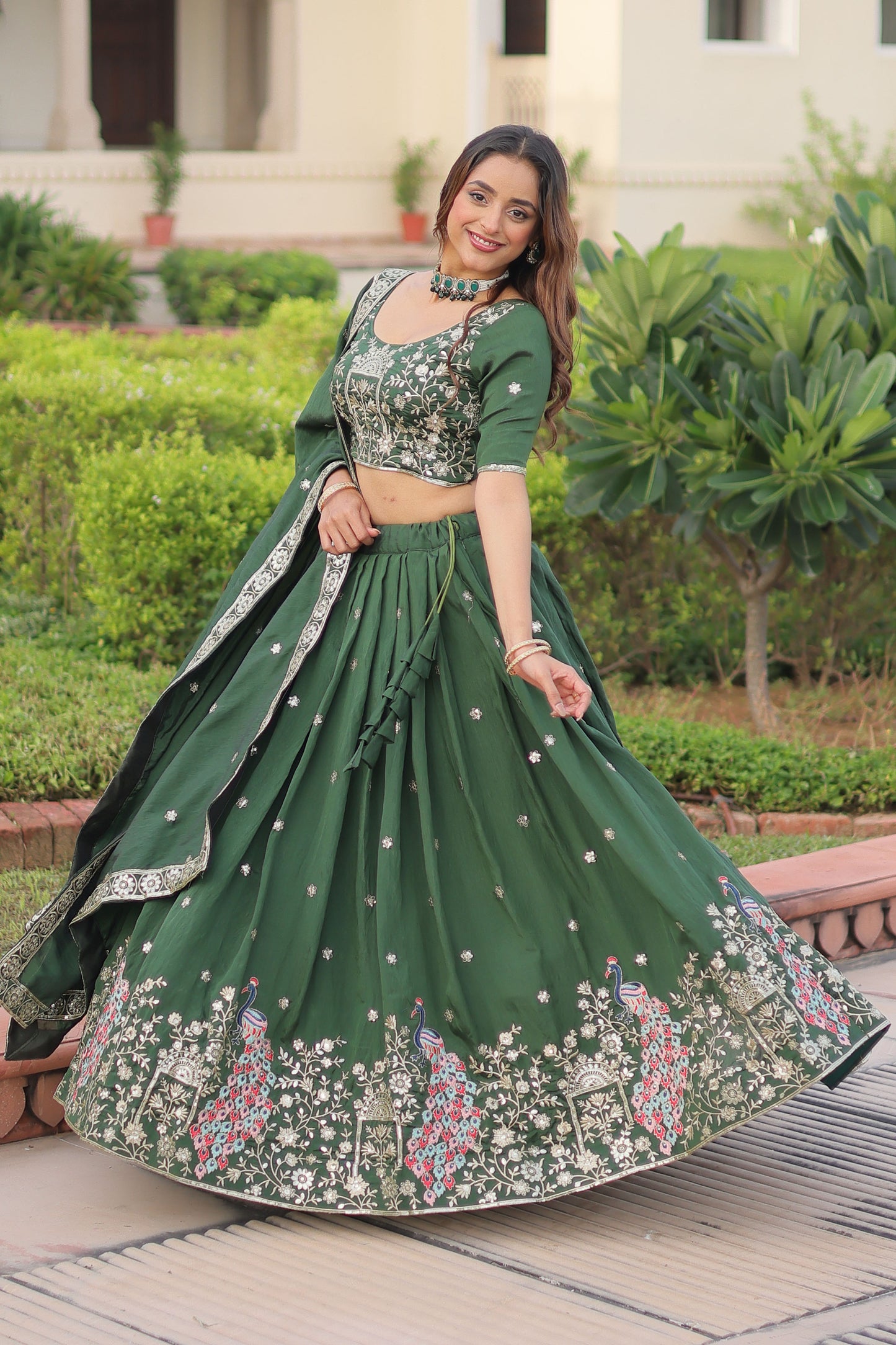 Mayuri Green Embroidered Lehenga Choli