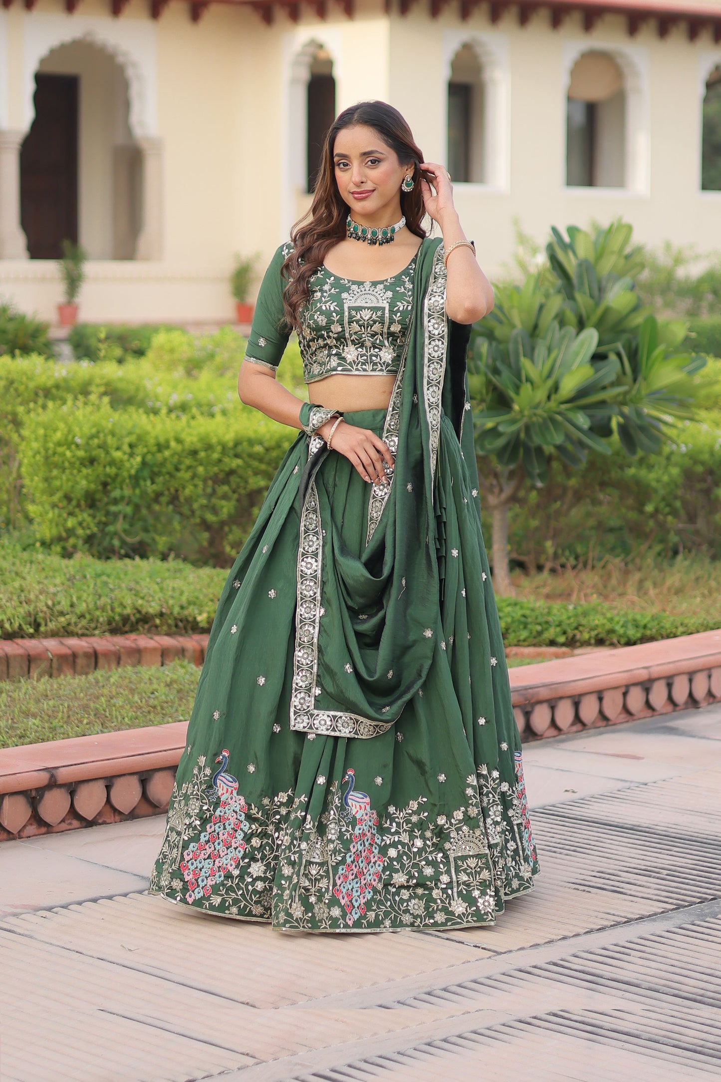 Mayuri Green Embroidered Lehenga Choli