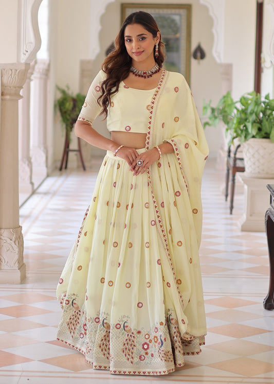 Mayuri Blossom Lime Embroidered Lehenga Set