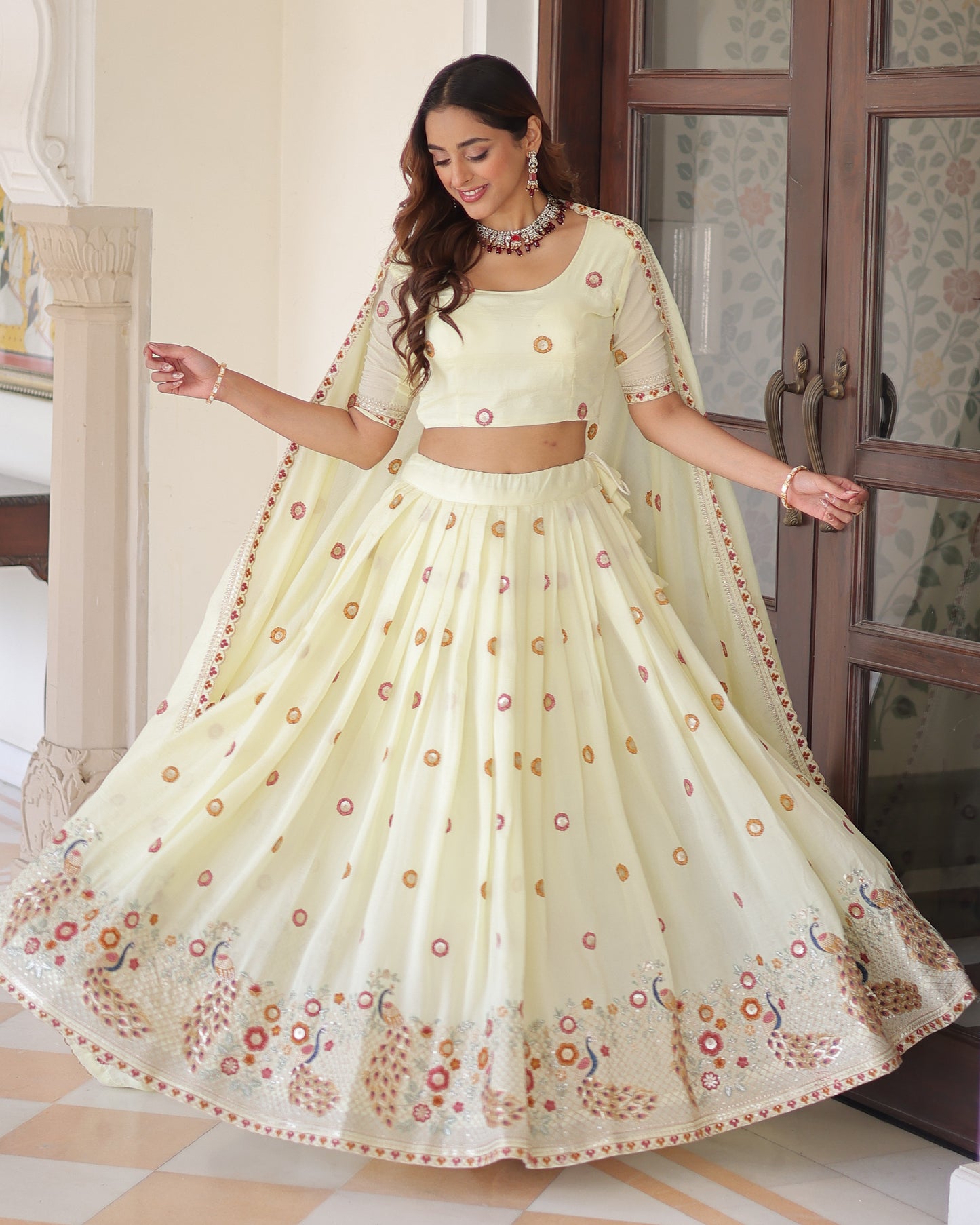 Mayuri Blossom Lime Embroidered Lehenga Set