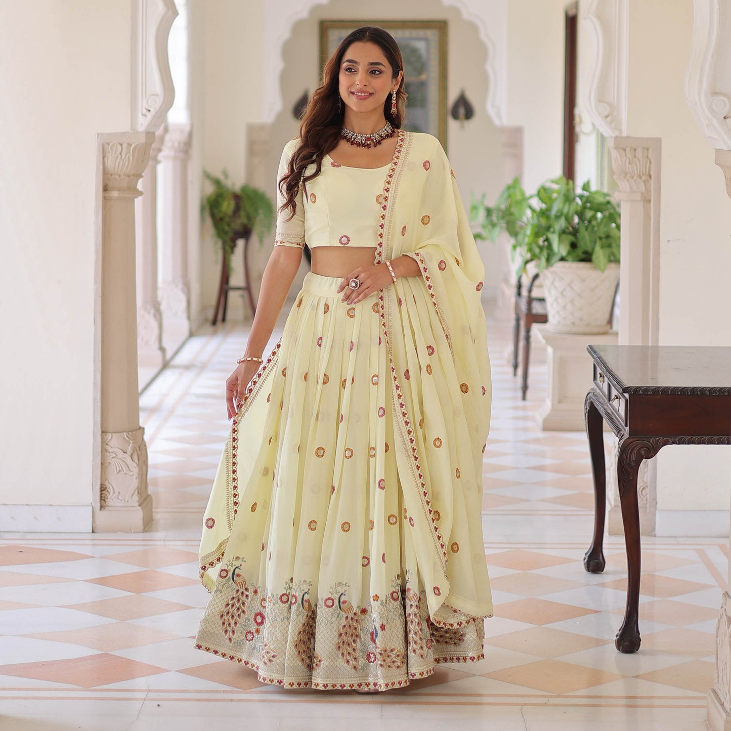 Mayuri Blossom Lime Embroidered Lehenga Set
