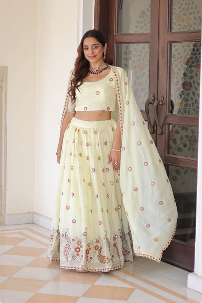Mayuri Blossom Lime Embroidered Lehenga Set