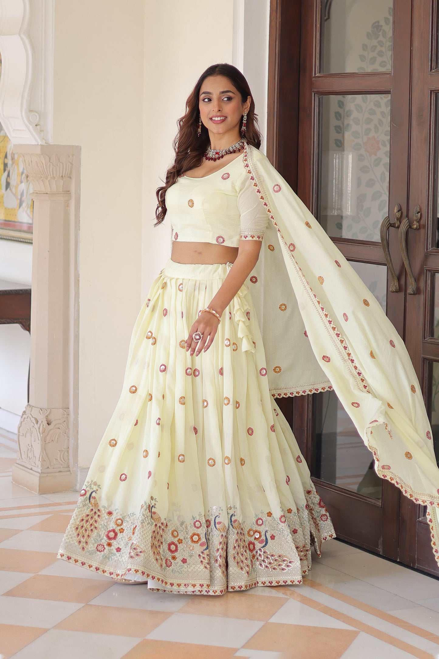Mayuri Blossom Lime Embroidered Lehenga Set