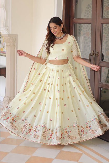 Mayuri Blossom Lime Embroidered Lehenga Set