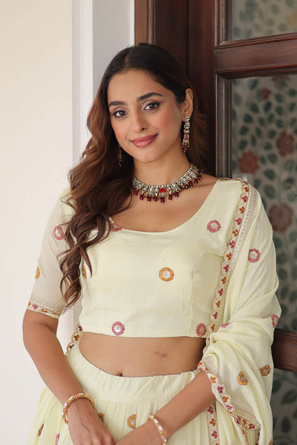 Mayuri Blossom Lime Embroidered Lehenga Set