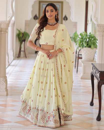 Mayuri Blossom Lime Embroidered Lehenga Set