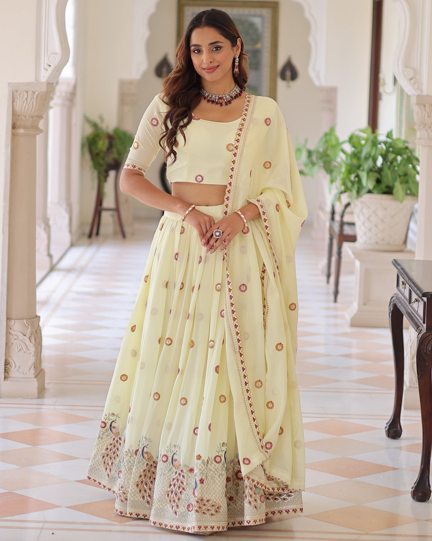 Mayuri Blossom Lime Embroidered Lehenga Set