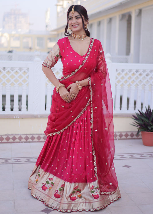 Vrindaa Rani Pink Paithani-Border Embroidered Lehenga Set