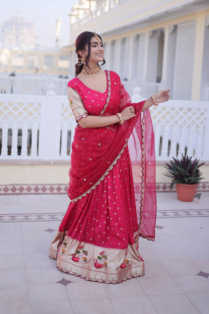 Vrindaa Rani Pink Paithani-Border Embroidered Lehenga Set