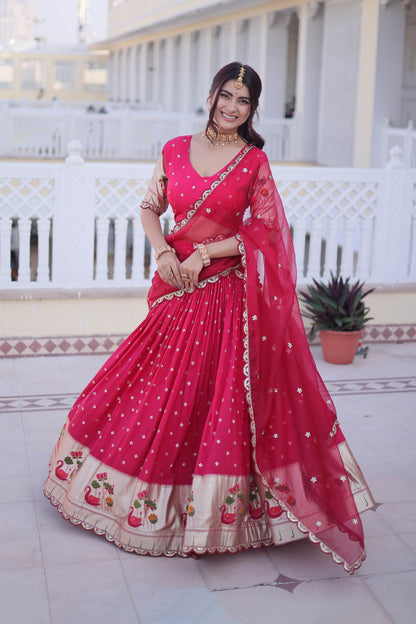Vrindaa Rani Pink Paithani-Border Embroidered Lehenga Set