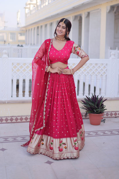Vrindaa Rani Pink Paithani-Border Embroidered Lehenga Set