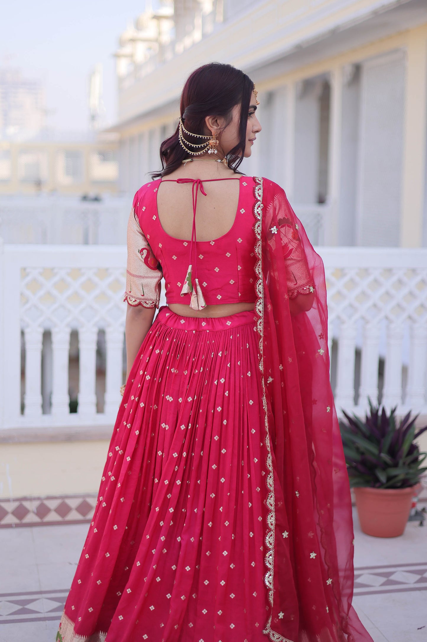 Vrindaa Rani Pink Paithani-Border Embroidered Lehenga Set