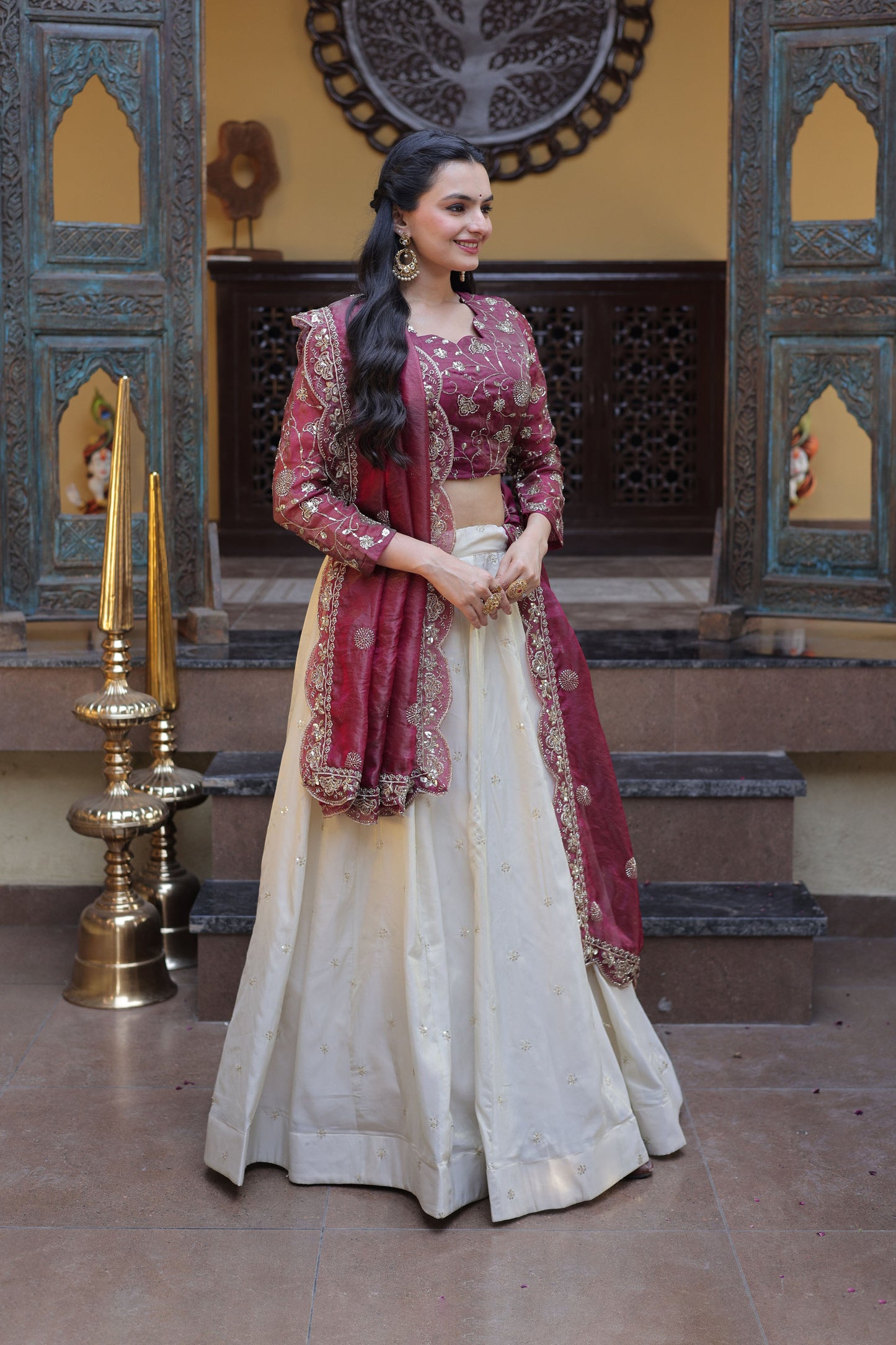 Meherzaan Magenta Zari-Embroidered Lehenga Set