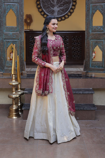 Meherzaan Magenta Zari-Embroidered Lehenga Set