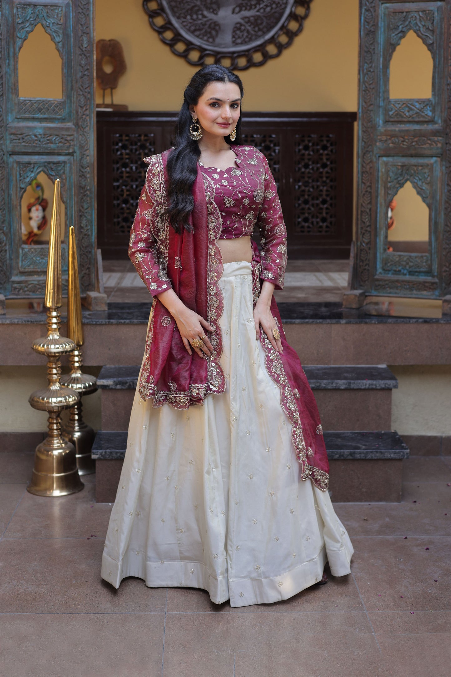 Meherzaan Magenta Zari-Embroidered Lehenga Set
