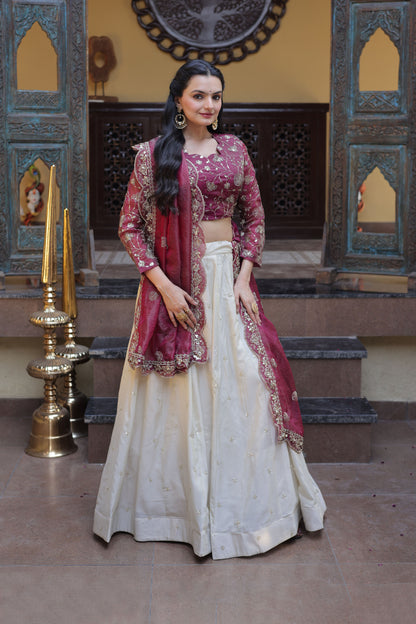 Meherzaan Magenta Zari-Embroidered Lehenga Set