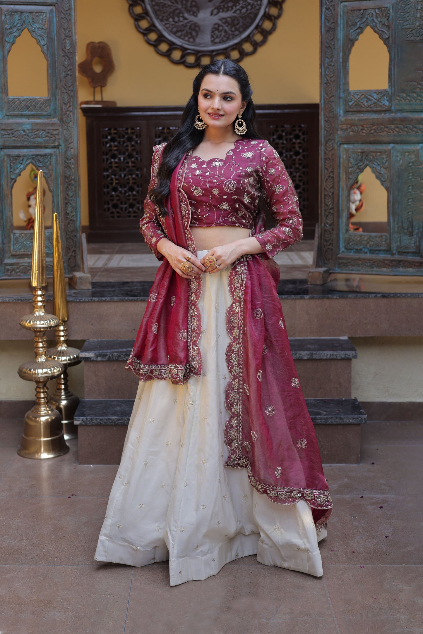 Meherzaan Magenta Zari-Embroidered Lehenga Set
