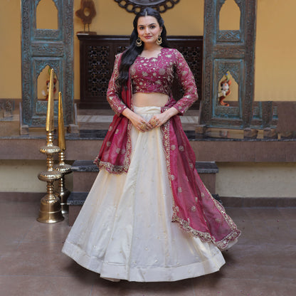 Meherzaan Magenta Zari-Embroidered Lehenga Set