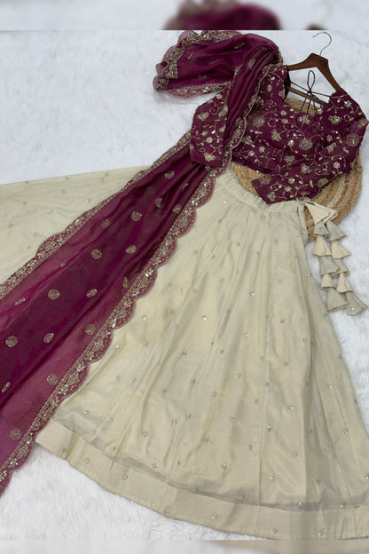 Meherzaan Magenta Zari-Embroidered Lehenga Set