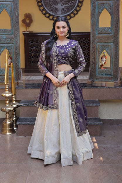 Meherzaan Amethyst Zari-Embroidered Lehenga Set
