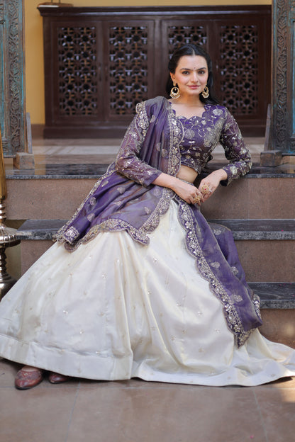 Meherzaan Amethyst Zari-Embroidered Lehenga Set