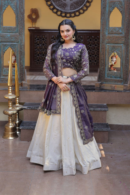 Meherzaan Amethyst Zari-Embroidered Lehenga Set