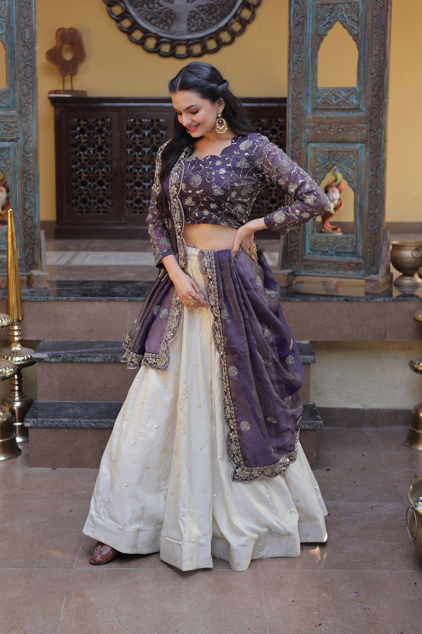 Meherzaan Amethyst Zari-Embroidered Lehenga Set