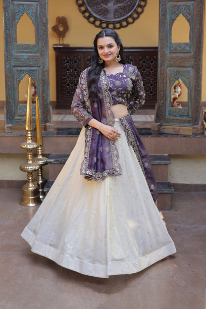 Meherzaan Amethyst Zari-Embroidered Lehenga Set
