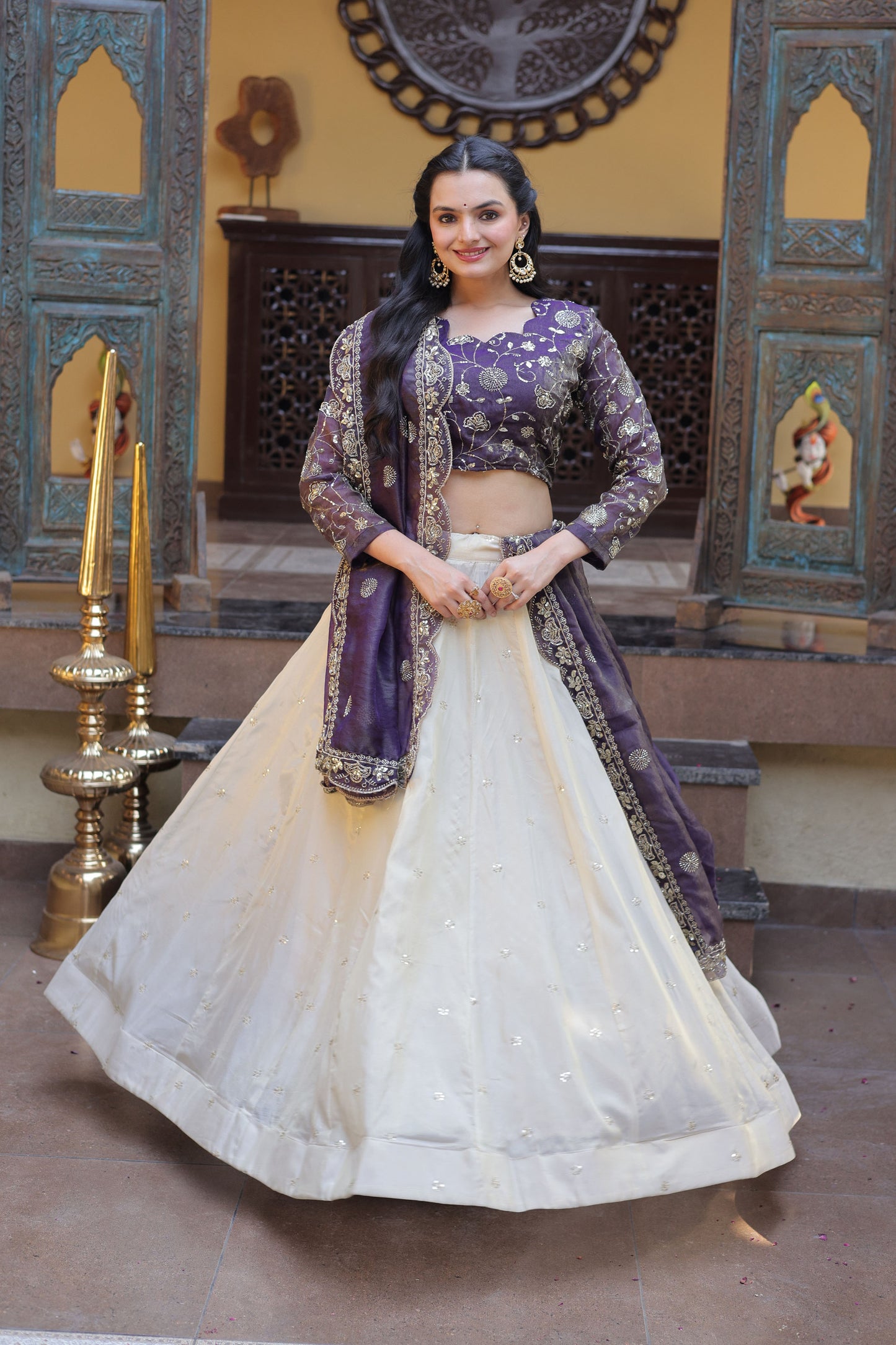 Meherzaan Amethyst Zari-Embroidered Lehenga Set