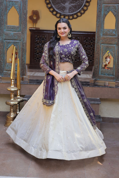 Meherzaan Amethyst Zari-Embroidered Lehenga Set