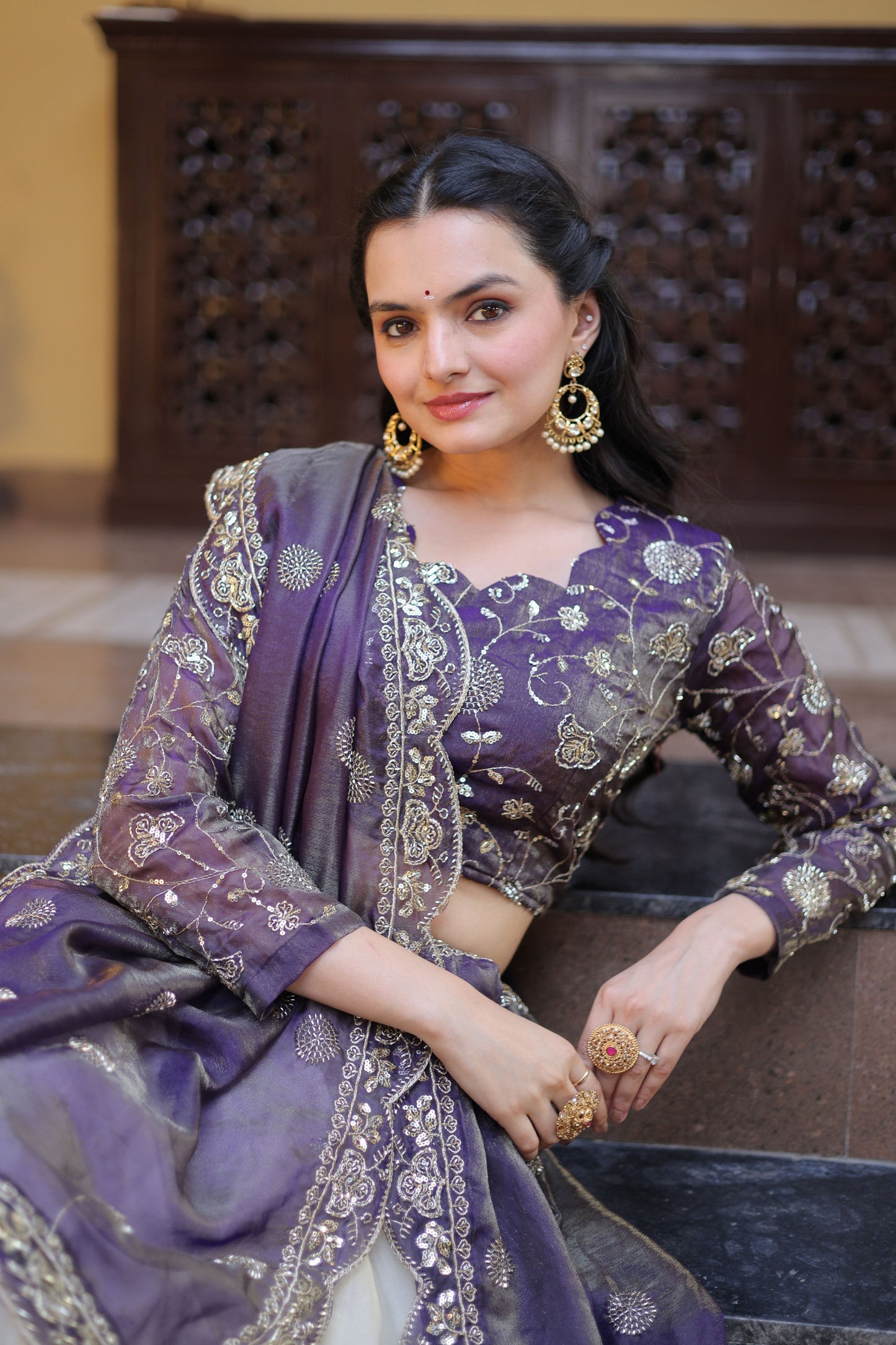 Meherzaan Amethyst Zari-Embroidered Lehenga Set