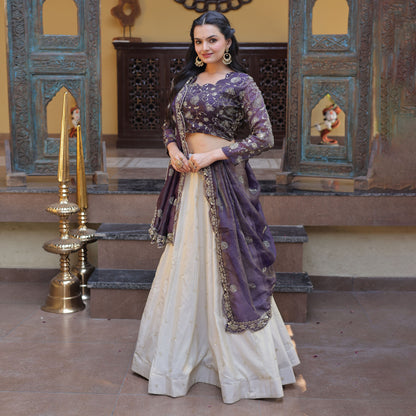 Meherzaan Amethyst Zari-Embroidered Lehenga Set