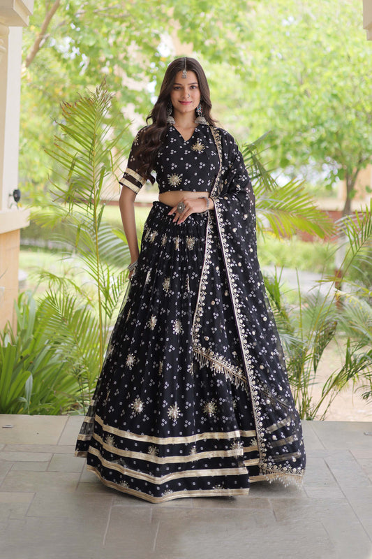 Kaveri Bandhej Black Georgette Lehenga Set