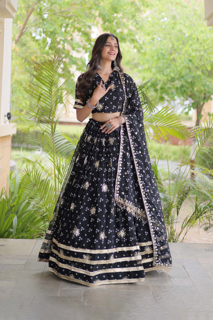 Kaveri Bandhej Black Georgette Lehenga Set
