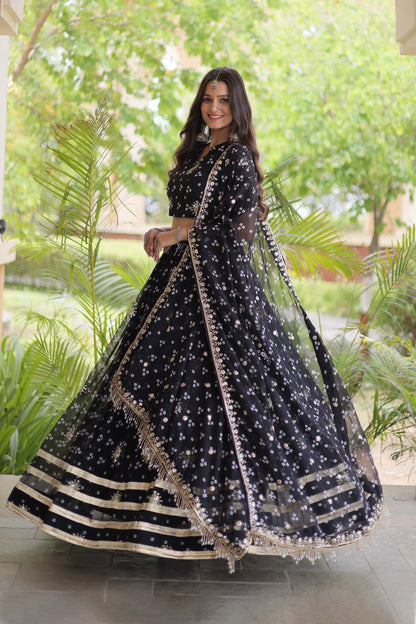 Kaveri Bandhej Black Georgette Lehenga Set