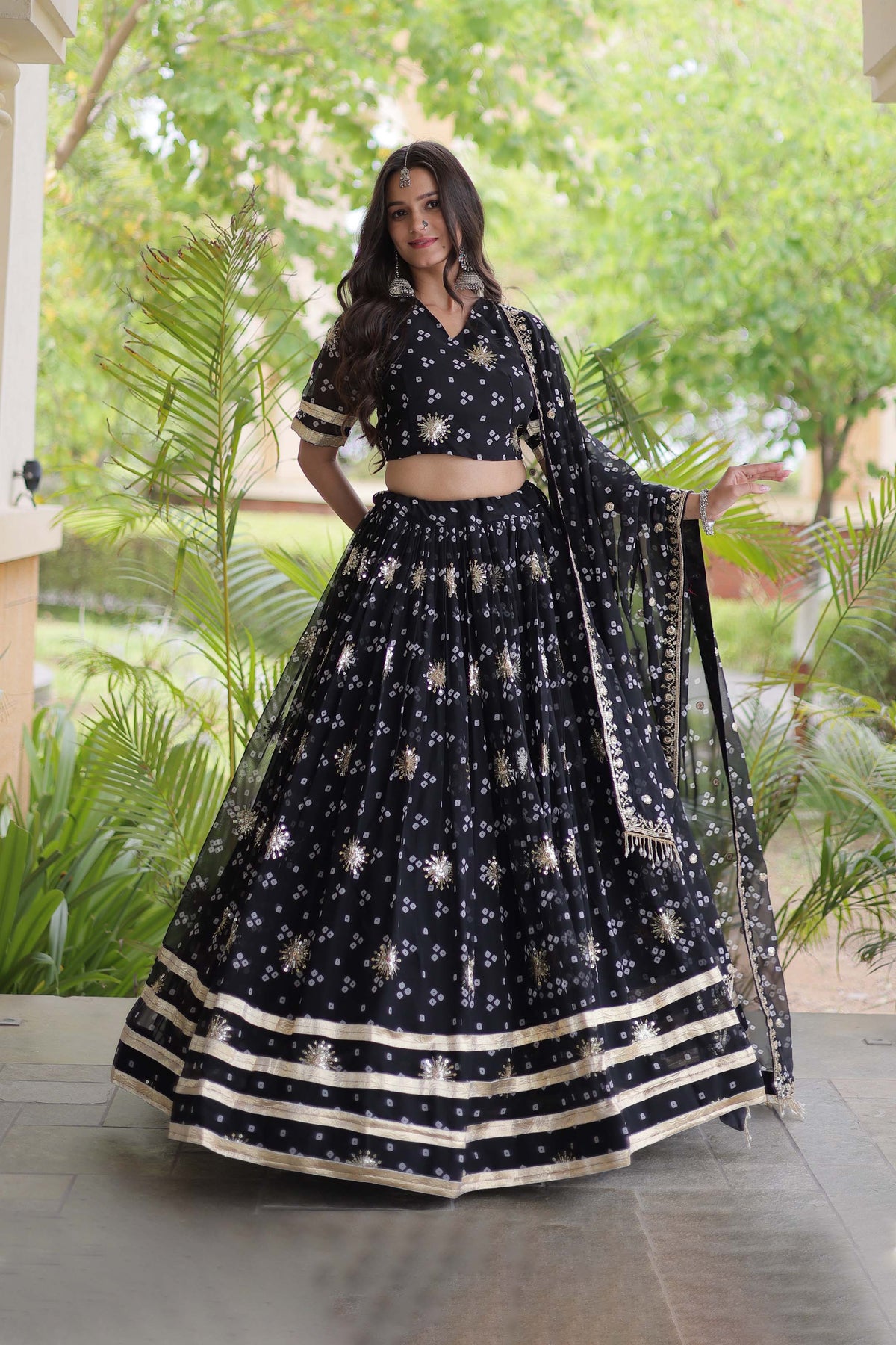 Kaveri Bandhej Black Georgette Lehenga Set