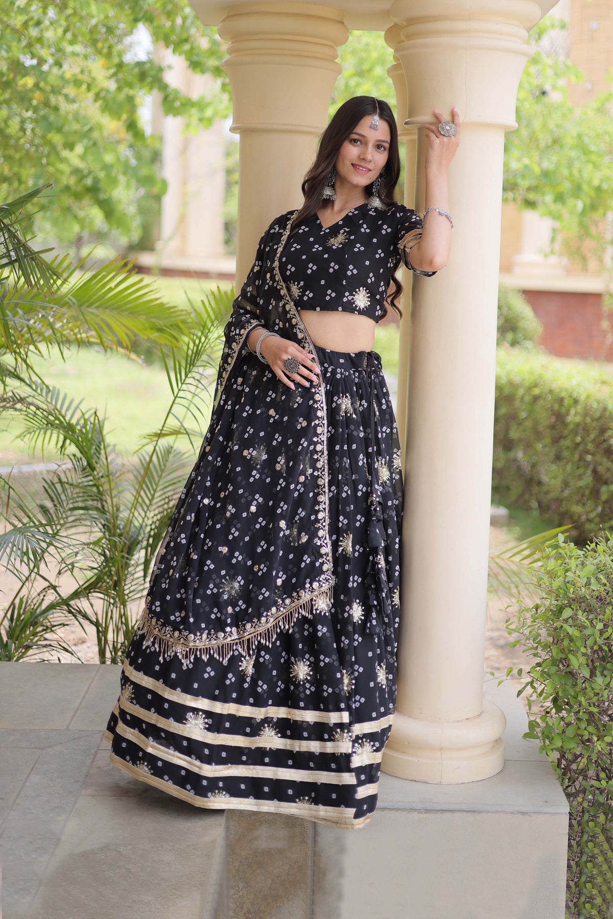 Kaveri Bandhej Black Georgette Lehenga Set