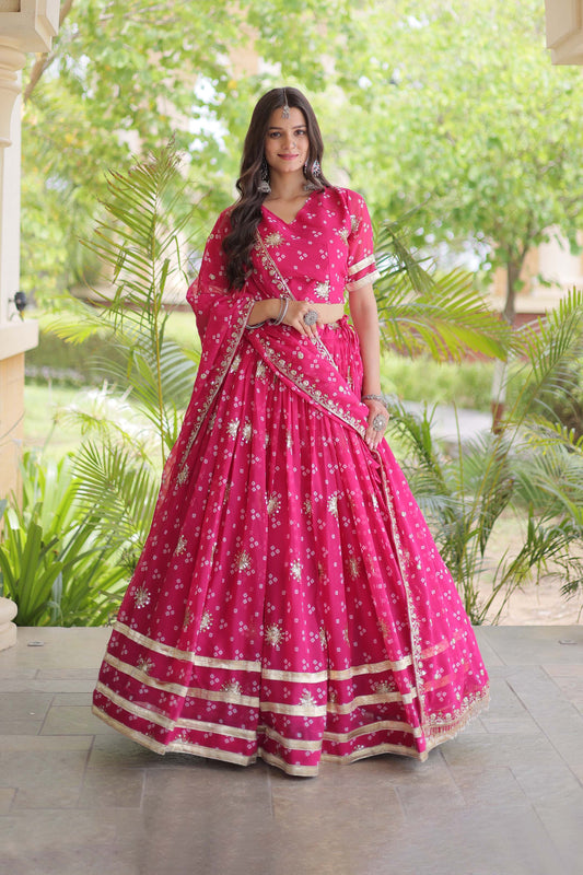 Kaveri Bandhej Pink Georgette Lehenga Set