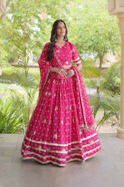 Kaveri Bandhej Pink Georgette Lehenga Set