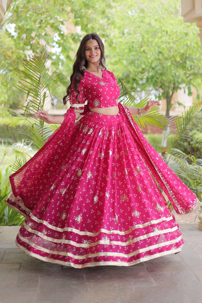 Kaveri Bandhej Pink Georgette Lehenga Set