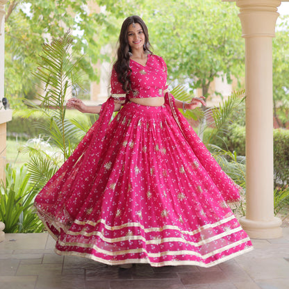 Kaveri Bandhej Pink Georgette Lehenga Set