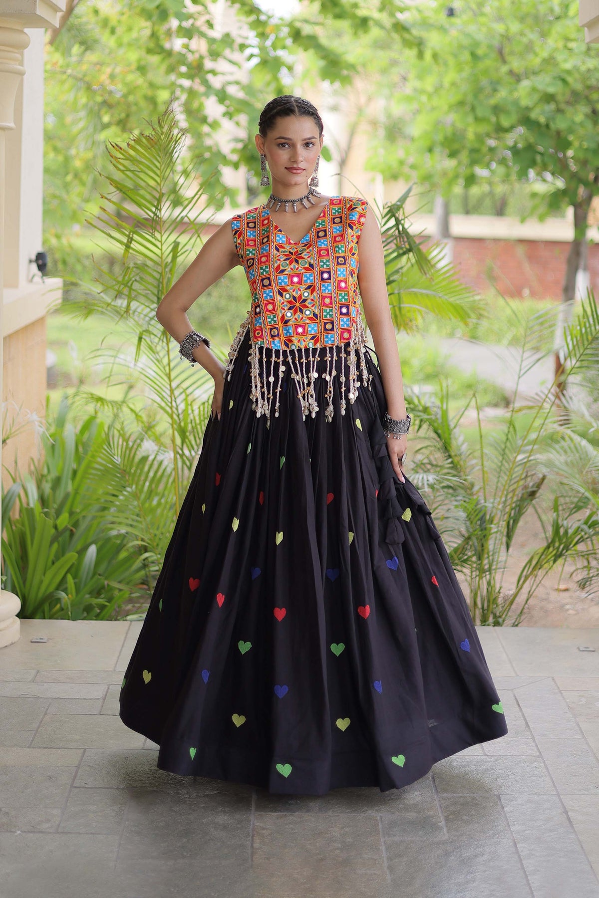 Prem Kutchi Black Kora Cotton Lehenga Set