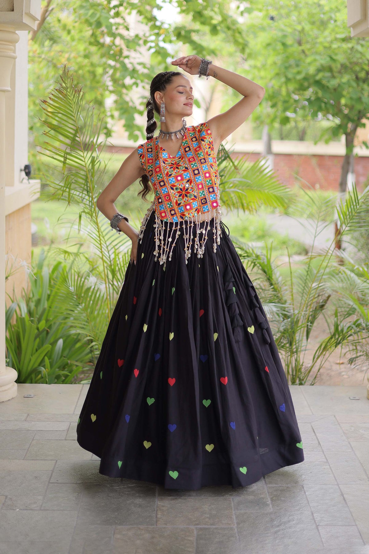 Prem Kutchi Black Kora Cotton Lehenga Set