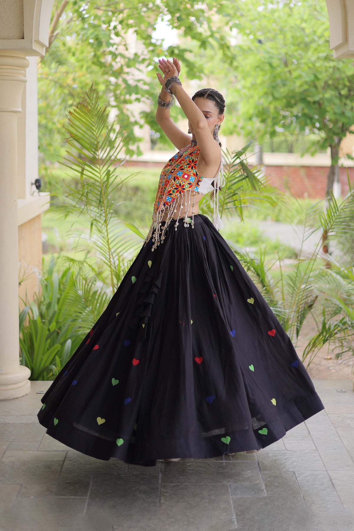 Prem Kutchi Black Kora Cotton Lehenga Set